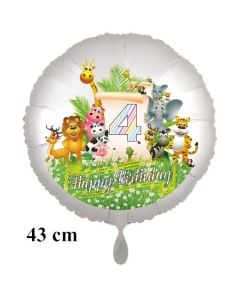 Luftballon Zahl 4 zum 4. Geburtstag, 43 cm, Dschungel mit Wildtieren