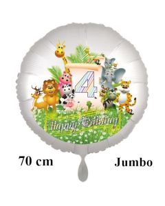 Luftballon Zahl 4 zum 4. Geburtstag, 70 cm, Dschungel mit Wildtieren