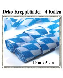 Kreppbänder Bayrische Rauten Dekoration, 4 Rollen, 10 Meter x 5 cm, schwer entflammbar