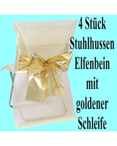 Stuhlhussen, Elfenbein, mit goldenen Schleife, 4 Stück