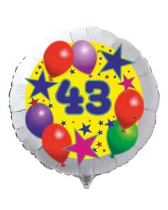 Luftballon aus Folie zum 43. Geburtstag, weisser Rundballon, Sterne und Luftballons, inklusive Ballongas