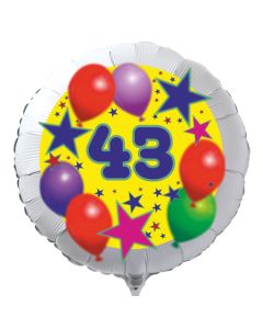 Luftballon aus Folie zum 43. Geburtstag, weisser Rundballon, Sterne und Luftballons, inklusive Ballongas