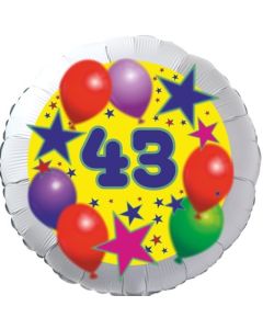Sterne und Ballons 43, Luftballon aus Folie zum 43. Geburtstag, ohne Ballongas