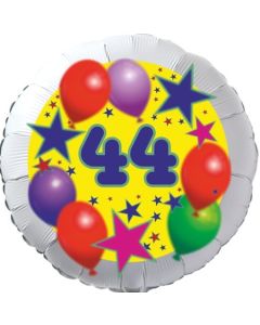Sterne und Ballons 44, Luftballon aus Folie zum 44. Geburtstag, ohne Ballongas