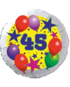 Sterne und Ballons 45, Luftballon aus Folie zum 45. Geburtstag, ohne Ballongas