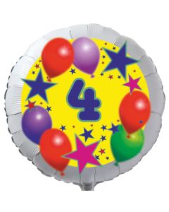 Luftballon aus Folie zum 4. Geburtstag, weisser Rundballon, Sterne und Luftballons, inklusive Ballongas
