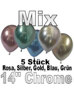 Luftballons in Chrome mixed 35 cm, 5 Stück