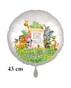 Luftballon Zahl 5 zum 5. Geburtstag, 43 cm, Dschungel mit Wildtieren