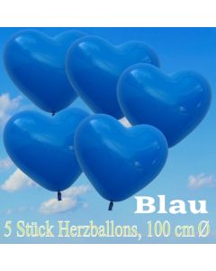 Große Herzluftballons, 100 cm, Blau, 5 Stück