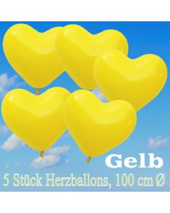 Große Herzluftballons, 100 cm, Gelb, 5 Stück