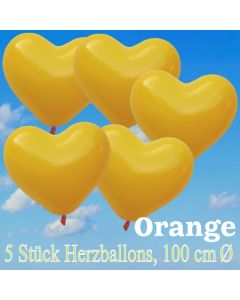 Große Herzluftballons, 100 cm, Orange, 5 Stück