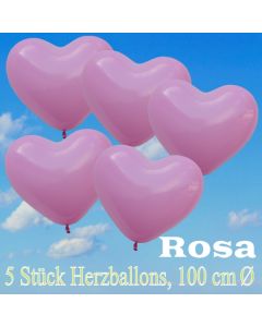 Große Herzluftballons, 100 cm, Rosa, 5 Stück