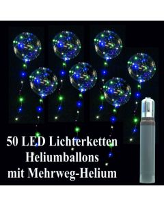 50 Leuchtzauber LED Heliumballons mit Lichterketten und 3 Liter Ballongas Mehrweg