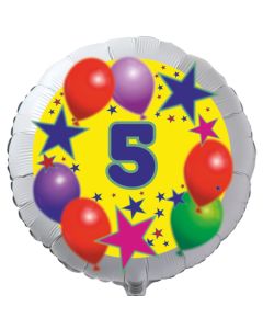 Luftballon aus Folie zum 5. Geburtstag, weisser Rundballon, Sterne und Luftballons, inklusive Ballongas