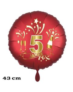 Luftballon aus Folie zum 5. Jahrestag und Jubiläum, 43 cm, rot,  inklusive Helium