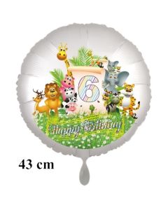 Luftballon Zahl 6 zum 6. Geburtstag, 43 cm, Dschungel mit Wildtieren