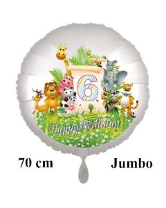 Luftballon Zahl 6 zum 6. Geburtstag, 70 cm, Dschungel mit Wildtieren