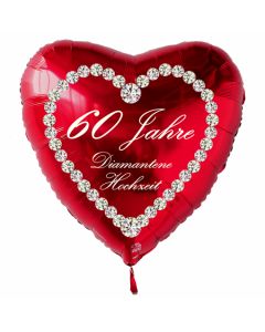 Roter Herzluftballon aus Folie: 60 Jahre, Diamantene Hochzeit