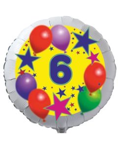 Sterne und Ballons 6, Luftballon aus Folie zum 6. Geburtstag, ohne Ballongas