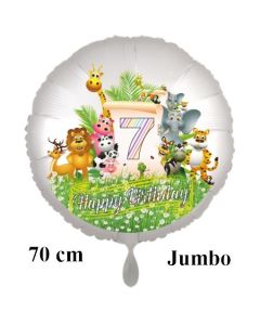 Luftballon Zahl 7 zum 7. Geburtstag, 70 cm, Dschungel mit Wildtieren