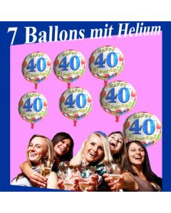 7 Ballons mit Helium-Ballongas, Zahl 40, zum 40. Geburtstag