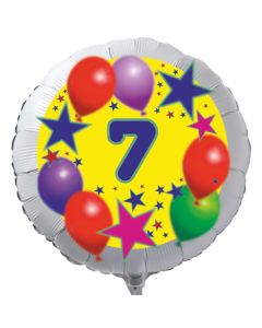 Luftballon aus Folie zum 7. Geburtstag, weisser Rundballon, Sterne und Luftballons, inklusive Ballongas