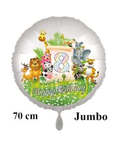 Luftballon Zahl 8 zum 8. Geburtstag, 70 cm, Dschungel mit Wildtieren