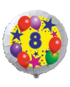 Luftballon aus Folie zum 8. Geburtstag, weisser Rundballon, Sterne und Luftballons, inklusive Ballongas