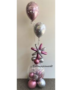 Aqua-Ballon mit Konfetti Ballon und Blume ( auch als Geldgeschenk )