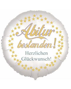 Abitur bestanden! Herzlichen Glückwunsch! Weißer Luftballon 45 cm rund