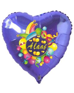 Alaaf, Luftballon aus Folie, Folienballon mit Ballongas, Herzballon blau zu Karneval
