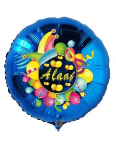 Alaaf, Luftballon aus Folie, Folienballon mit Ballongas, Rundballon blau zu Karneval