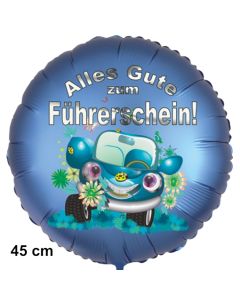 Alles Gute zum Führerschein! Satinbaluer Luftballon, 45 cm, inklusive Helium