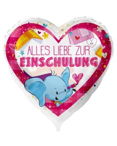 Alles Liebe zur Einschulung. Weißer Luftballon ohne Ballongas Helium gefüllt zum Schulanfang