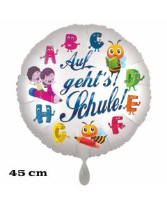 Luftballon aus Folie, 45 cm, inklusive Helium, Satin de Luxe, weiß zur Ein schulung: Auf geht's! Schule!