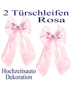 Autodekoration Hochzeit, 2 Türschleifen in Rosa