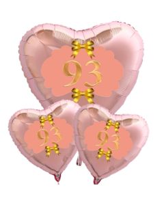 Ballon-Bouquet Herzluftballons aus Folie, Rosegold, zum 93. Geburtstag, Rosa-Gold