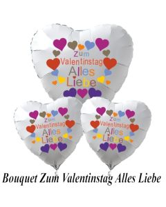 Ballon-Bouquet Herzluftballons aus Folie, Zum Valentinstag Alles Liebe