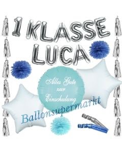 Dekorations-Set Alles Gute zur Einschulung, Blau, mit Name, 11 Teile