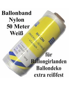 Ballonband Nylon, 50 Meter Rolle, extrem reißfest, für Luftballons, Ballongirlanden und Ballondekoration