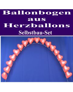 Ballonbogen aus roten Herzluftballons mit Helium, Selbstbau-Set zur Hochzeit