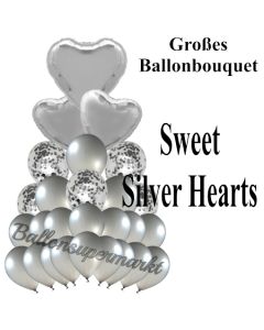 Ballon-Bouquet Sweet Silver Hearts mit 27 Luftballons