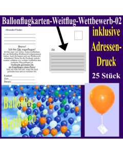 Ballonflugkarte für den Ballonflug-Wettbewerb mit Adressendruck, 25 Stück