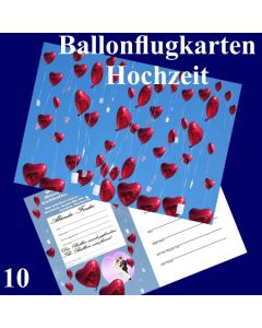 Ballonflugkarte Hochzeit - Herzluftballons Folie - 10 Stück