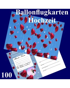 Ballonflugkarte Hochzeit - Herzluftballons Folie - 100 Stück