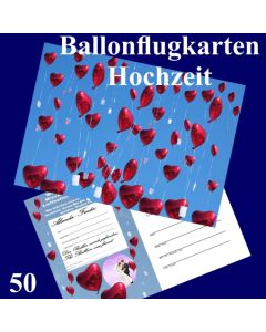 Ballonflugkarte Hochzeit - Herzluftballons Folie - 50 Stück