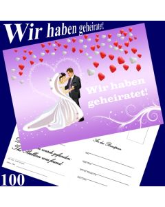 Ballonflugkarten Hochzeit - Wir haben geheiratet! Herzluftballons - 100 Stück