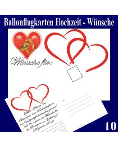 Ballonflugkarten Hochzeit Wünsche für das Brautpaar, Postkarten, Luftballons steigen lassen, 10-Stück