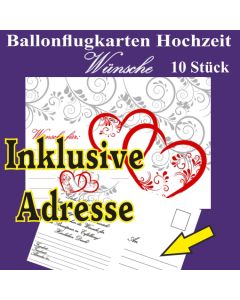 Ballonflugkarten Hochzeit - Wünsche für das Hochzeitspaar - 10 Stück - Inklusive Druck der Adresse