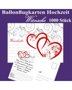 Ballonflugkarten Hochzeit - Wünsche für das Hochzeitspaar - 1000 Stück